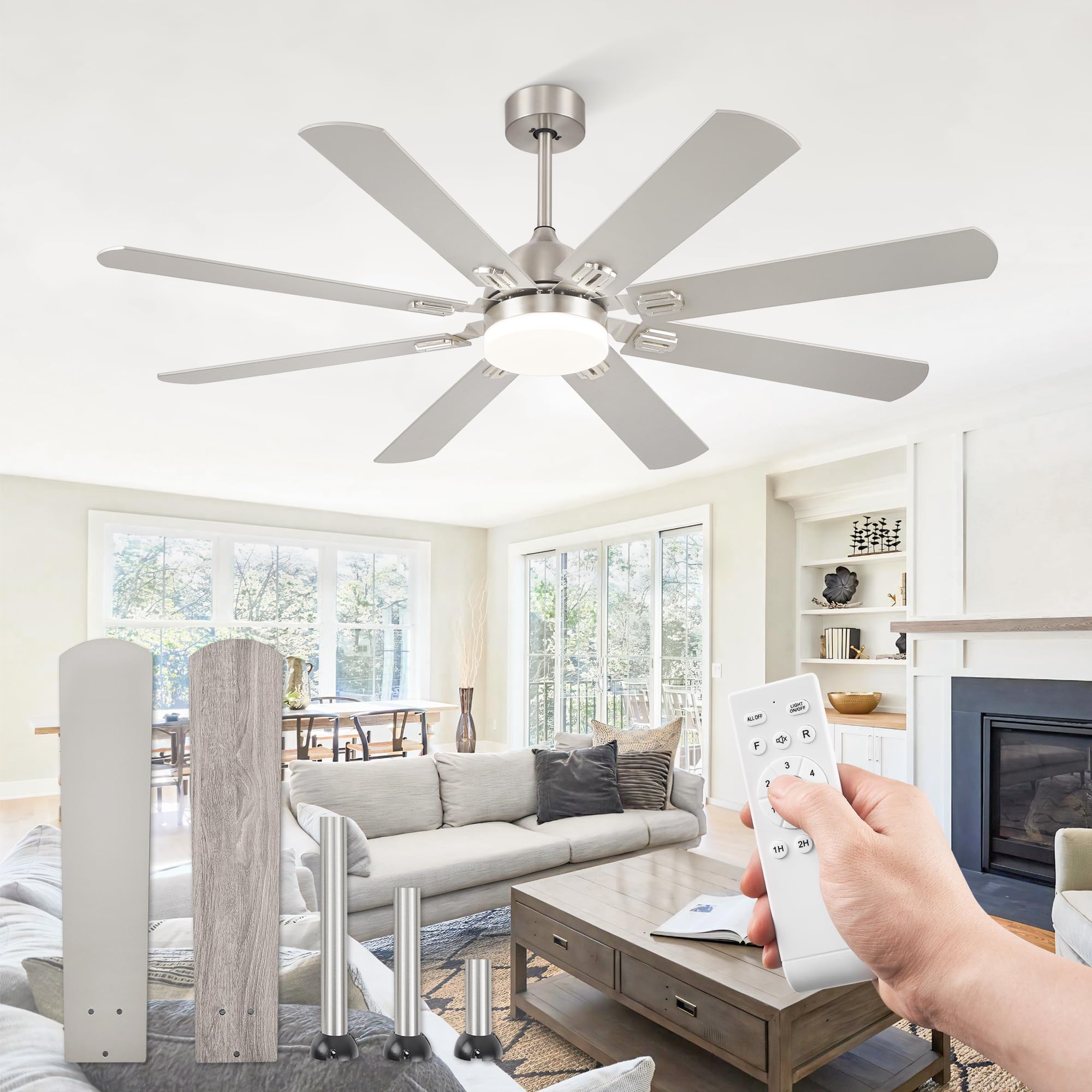 Fanbulous 62 Inch Ceiling Fans with Lights,Nickel Modern Ceiling